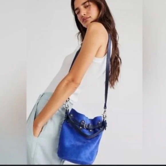 NWT Free People Blue Suede Bucket Bag - Picture 1 of 10